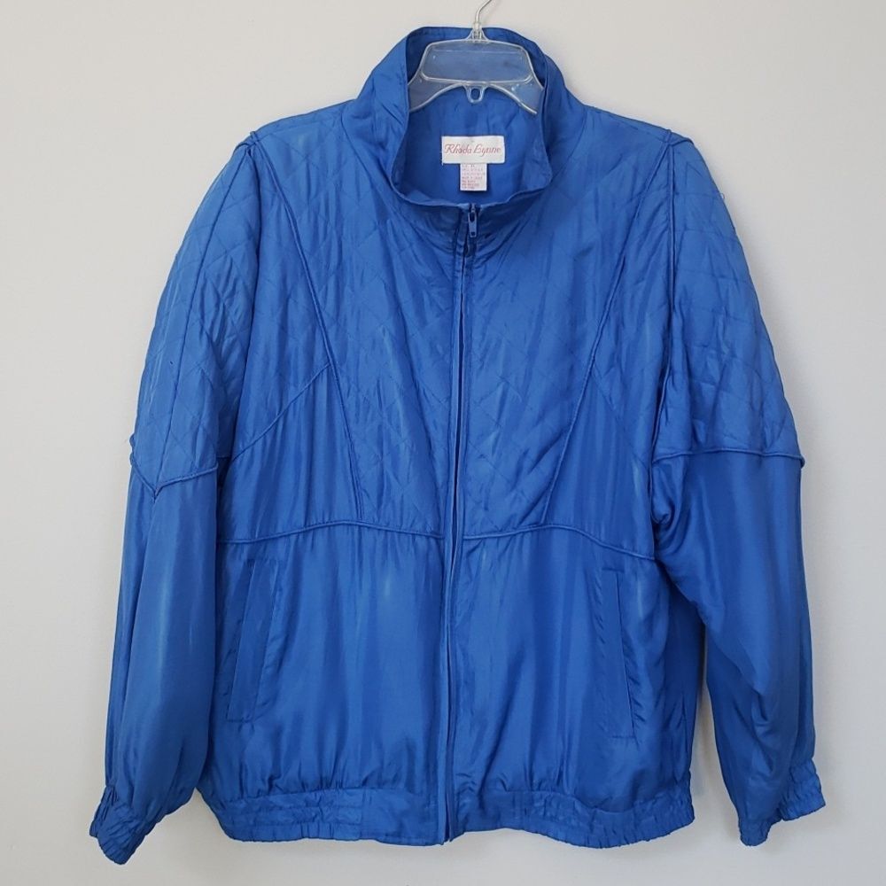 Vtg 90s Rhoda Lynne Blue Silk Bomber Jacket Womens XL Quilted Swiftie Coat